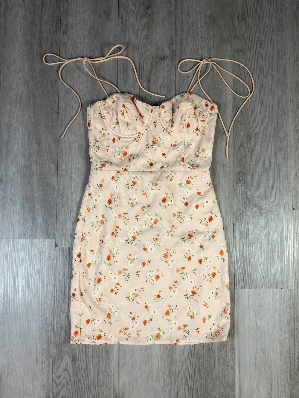 Altar'd State Beige Floral Sweetheart Strappy Sleeveless Mini Dress XS
